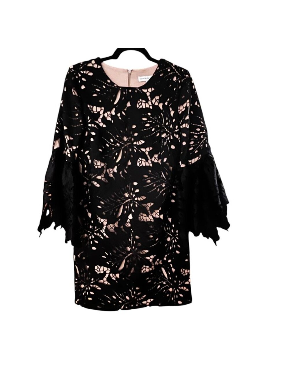Dress The Population Dress Womens Medium Black Floral Lace Bell Sleeve Shift